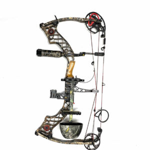 Side view of Mathews Z7 Extreme compound bow on camo background